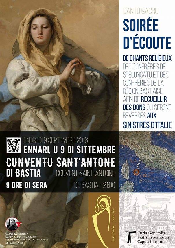Bastia : Soirée de soutien aux sinistrés italiens au couvent Saint-Antoine