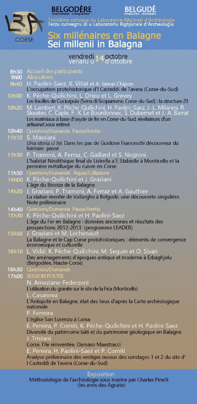3e colloque du Laboratoire régional d'archéologie du 14 au 16 octobre à Belgodère 3e colloque du Laboratoire régional d'archéologie du 14 au 16 octobre à Belgodère