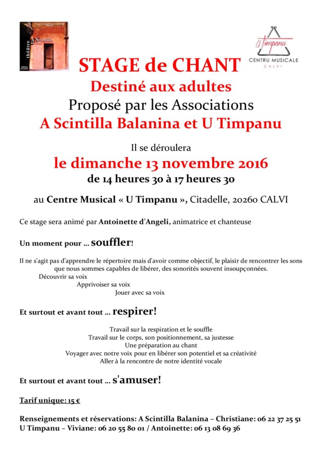 A Calvi stage de chant destiné aux adultes A Calvi stage de chant destiné aux adultes