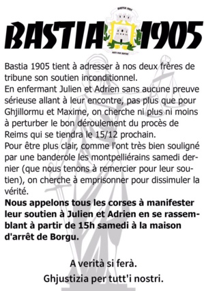 Bastia 1905 : Appel au rassemblement devant la prison de Borgu Bastia 1905 : Appel au rassemblement devant la prison de Borgu