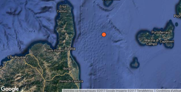 Un séisme de magnitude de 3,1 sur l'échelle de Richter  entre Bastia et l'Ile d'Elbe