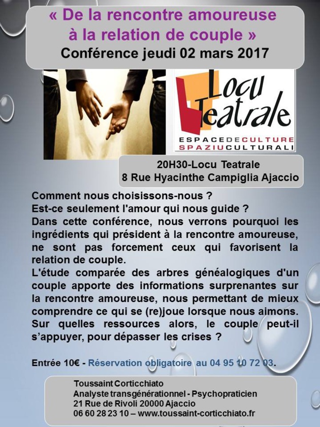 Locu Teatrale : « De la rencontre amoureuse à la relation de couple » de Toussaint Corticchiato Locu Teatrale : « De la rencontre amoureuse à la relation de couple » de Toussaint Corticchiato
