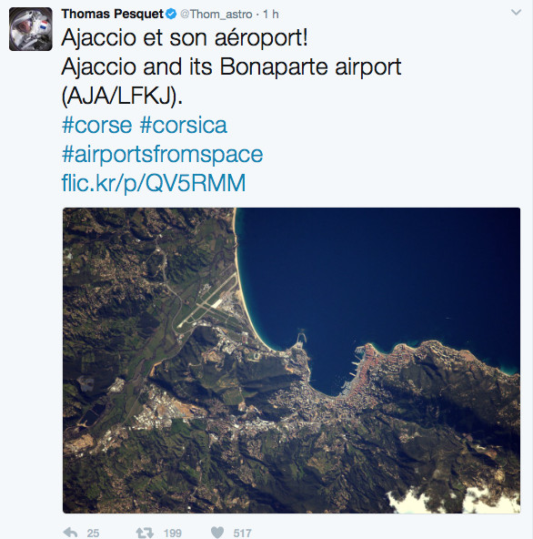 Ajaccio et son aéroport vus par l'astronaute Thomas Pesquet