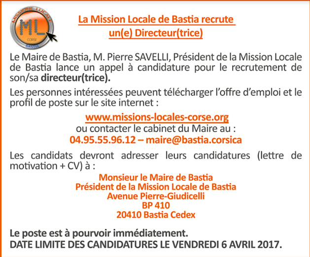 La Mission Locale de Bastia recrute un(e) directeur(trice) La Mission Locale de Bastia recrute un(e) directeur(trice)