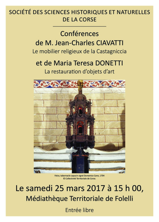 Folelli : Le mobilier religieux de la Castagniccia et la restauration d'objets d'art thèmes des conférences de la Société des Sciences Folelli : Le mobilier religieux de la Castagniccia et la restauration d'objets d'art thèmes des conférences de la Société des Sciences