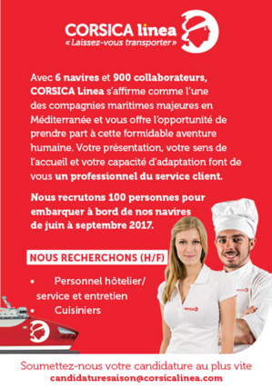 Corsica Linea recrute 100 personnes de Juin à Septembre Corsica Linea recrute 100 personnes de Juin à Septembre