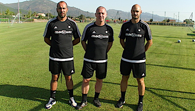 Jean-Charles Giovacchini, Christophe Taine et Sébastien  Lopez-Guia, le staff lors des premiers entraînements du FCBB