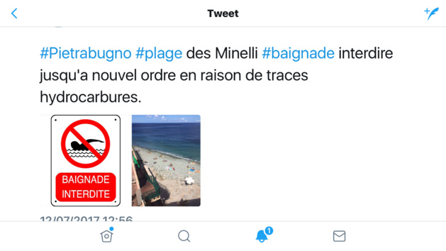 Traces d'hydrocarbures sur la plage de Minelli Traces d'hydrocarbures sur la plage de Minelli