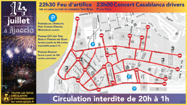 Le 14 juillet à Ajaccio - Programme - circulation et stationnement