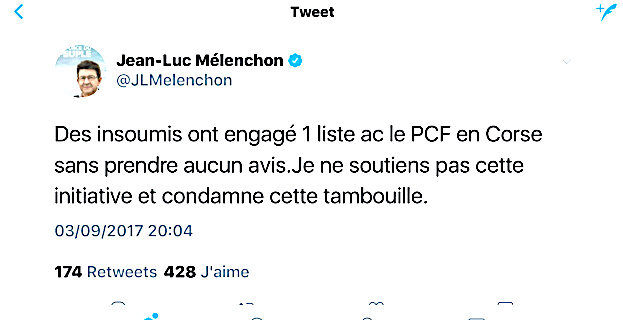 Le PCF Corse et la "tambouille" de Jean-Luc Mélenchon