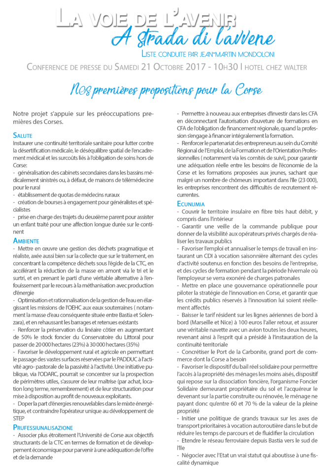 Territoriales : Jean-Martin Mondoloni dévoile les prémices de sa liste et de son projet Territoriales : Jean-Martin Mondoloni dévoile les prémices de sa liste et de son projet