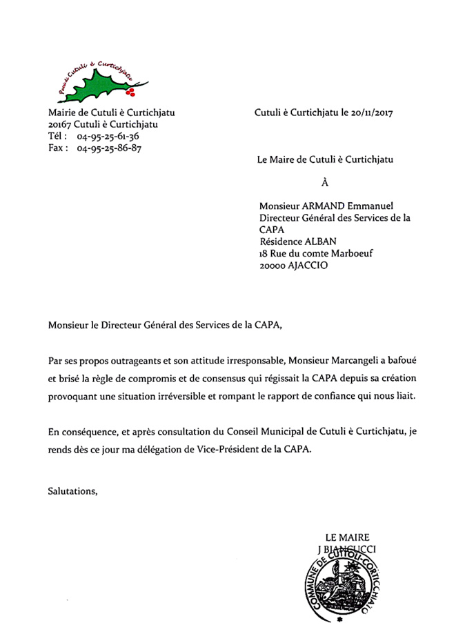 Capa : Jean Biancucci rend sa délégation de vice-président Capa : Jean Biancucci rend sa délégation de vice-président