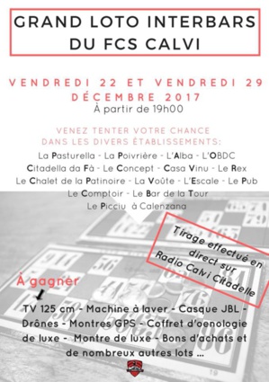 De nombreux lots pour le loto inter bars du Football Club Squadra Calvi qui débute ce vendredi 