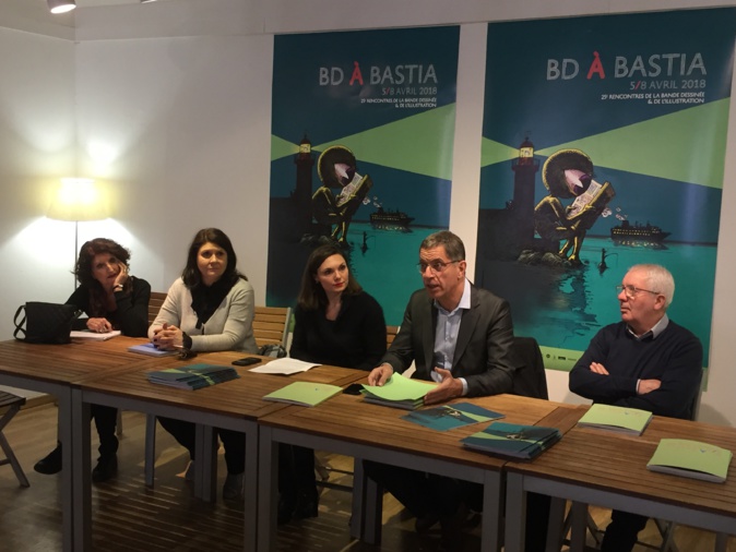 Pierre Savelli, maire de Bastia, Mattea Lacave, adjointe déléguée à la culture et Juana Macari, directrice de Una Volta ont présenté la 25ème édition de BD Bastia