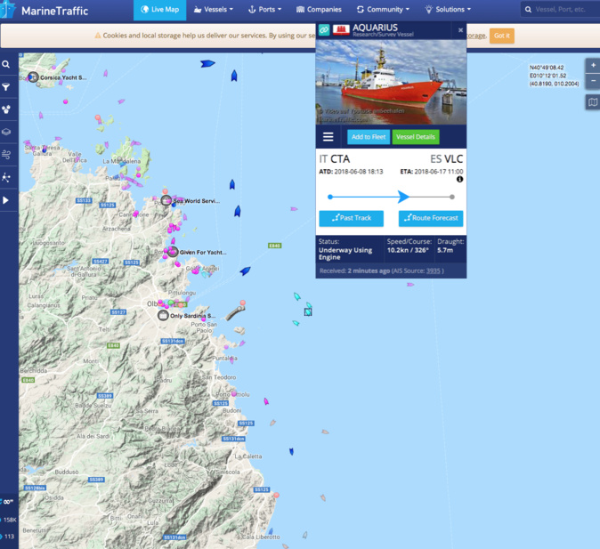 L'Aquarius vogue vers Valence via les Bouches de Bonifacio ! L'Aquarius vogue vers Valence via les Bouches de Bonifacio !
