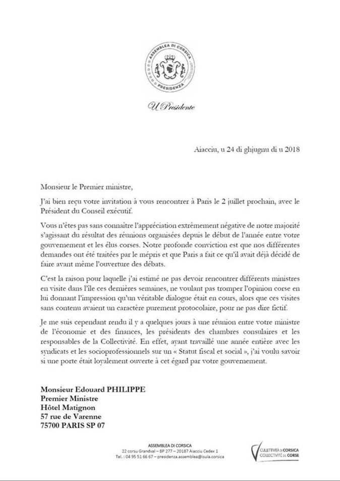 Jean-Guy Talamoni refuse l’invitation du Premier ministre de se rendre à Matignon Jean-Guy Talamoni refuse l’invitation du Premier ministre de se rendre à Matignon