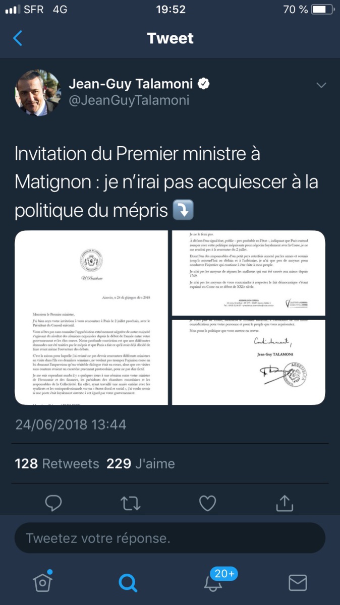 Jean-Guy Talamoni refuse l’invitation du Premier ministre de se rendre à Matignon