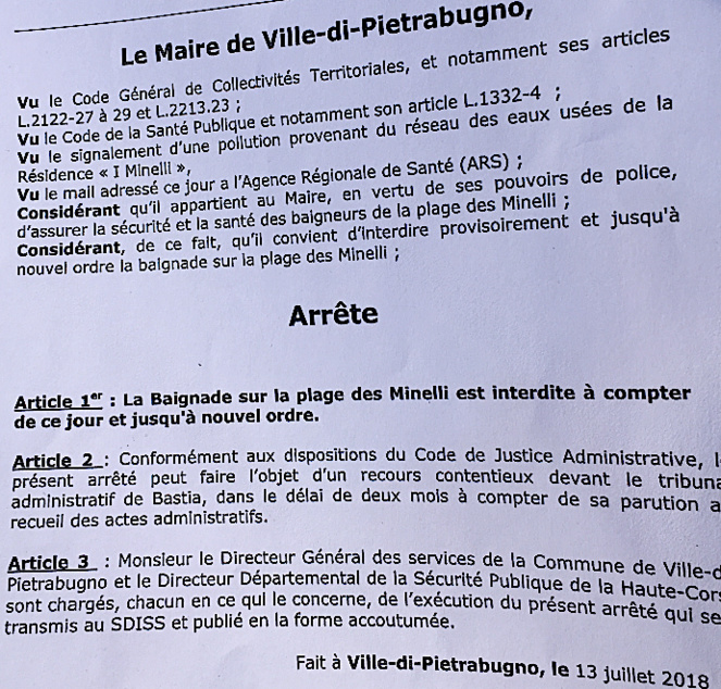 Ville-di-Pietrabugno : Baignade interdite à la plage des Minelli