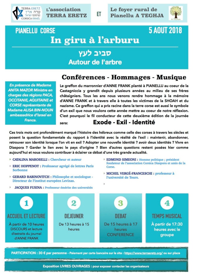 "In giru à l'arburu" d'Anne Franck célèbrera sa deuxième édition à Pianellu le 5 Aout "In giru à l'arburu" d'Anne Franck célèbrera sa deuxième édition à Pianellu le 5 Aout
