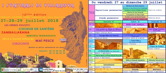     12ème édition du Festival I statinalli di Villanova du 27 au 29 juillet