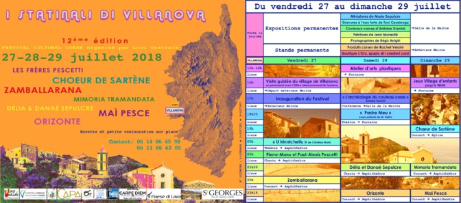 12ème édition du Festival I statinalli di Villanova du 27 au 29 juillet 12ème édition du Festival I statinalli di Villanova du 27 au 29 juillet