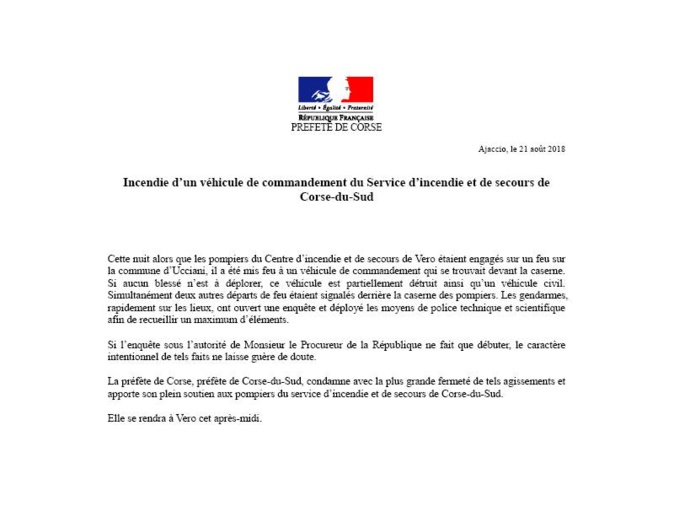 Vero : Un véhicule de pompier incendié Vero : Un véhicule de pompier incendié