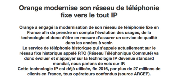 Communiqué d'orange sur son site