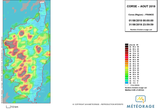 15 530 impacts de foudre ont été relevés durant cet été. 15 530 impacts de foudre ont été relevés durant cet été.