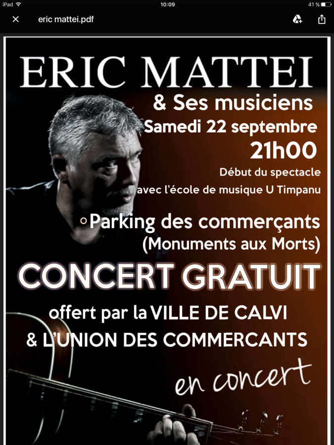 Concert exceptionnel à Calvi avec Eric Mattei et ses musiciens Concert exceptionnel à Calvi avec Eric Mattei et ses musiciens