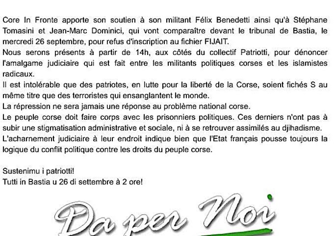 Bastia : Rassemblement du Collectif Patriotti