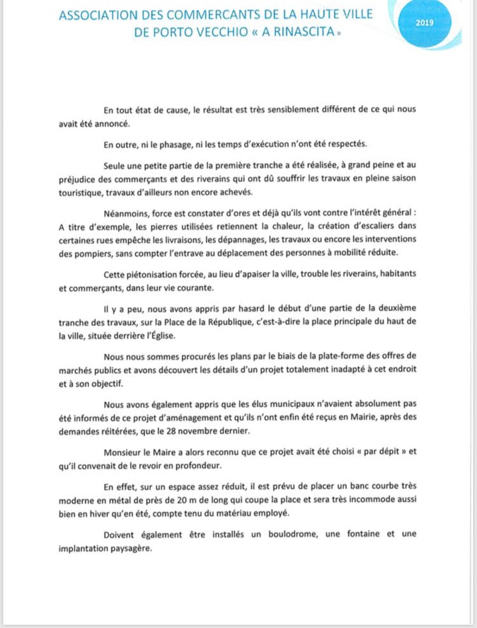 Porto-Vecchio : Les commerçants de "A Rinascita" saisissent la préfète de Corse