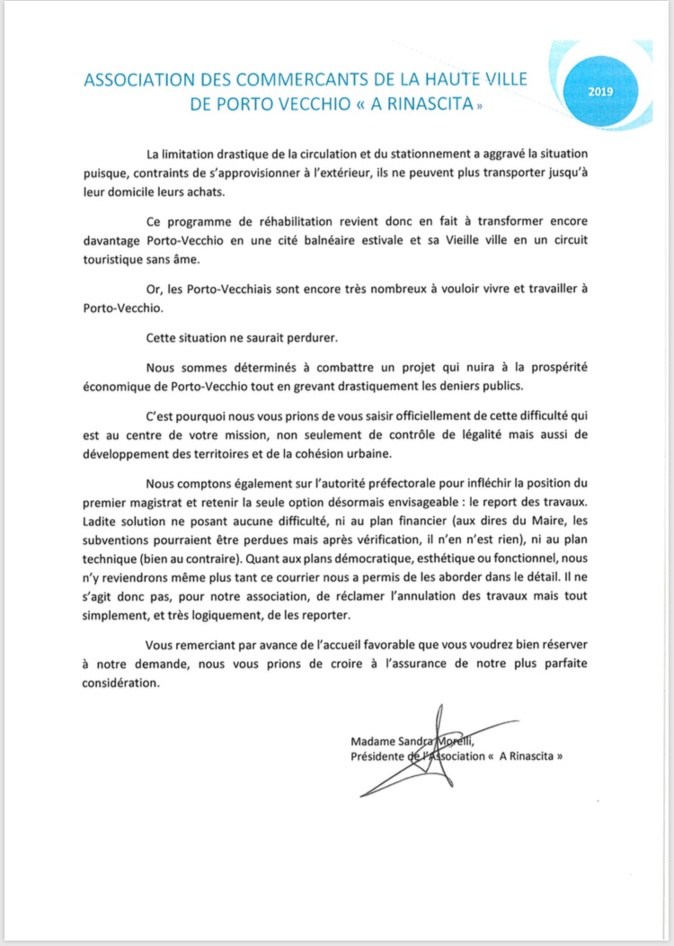 Porto-Vecchio : Les commerçants de "A Rinascita" saisissent la préfète de Corse