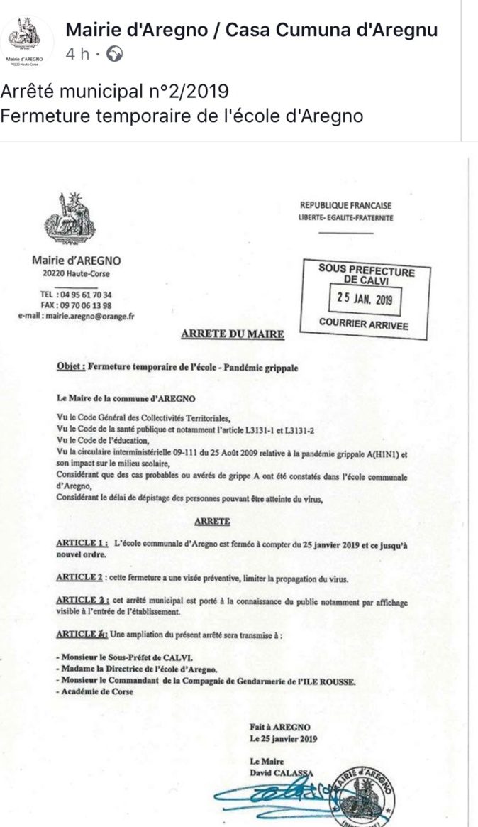 Malaise. L'école d'Aregnu rouvre lundi. Elle avait été fermée pour suspicion de pandémie grippale Malaise. L'école d'Aregnu rouvre lundi. Elle avait été fermée pour suspicion de pandémie grippale