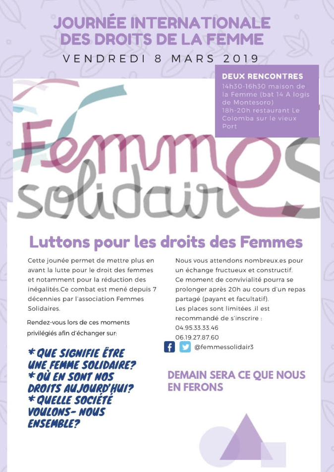 A Bastia les Femmes Solidaires se mobilisent pour la Journée internationale des droits de la femme A Bastia les Femmes Solidaires se mobilisent pour la Journée internationale des droits de la femme