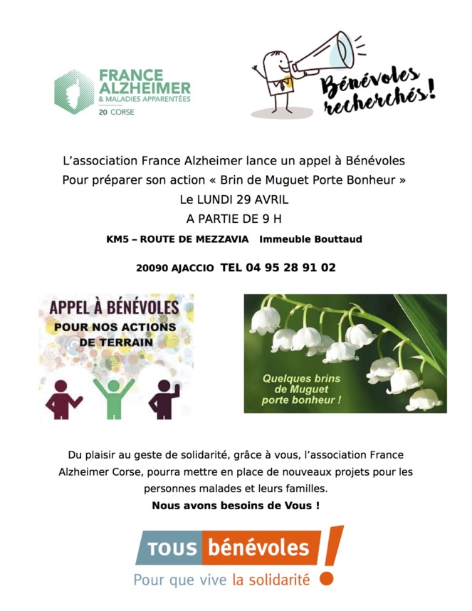 Ajaccio : France Alzheimer lance un appel à bénévoles pour son action Brin de Muguet 