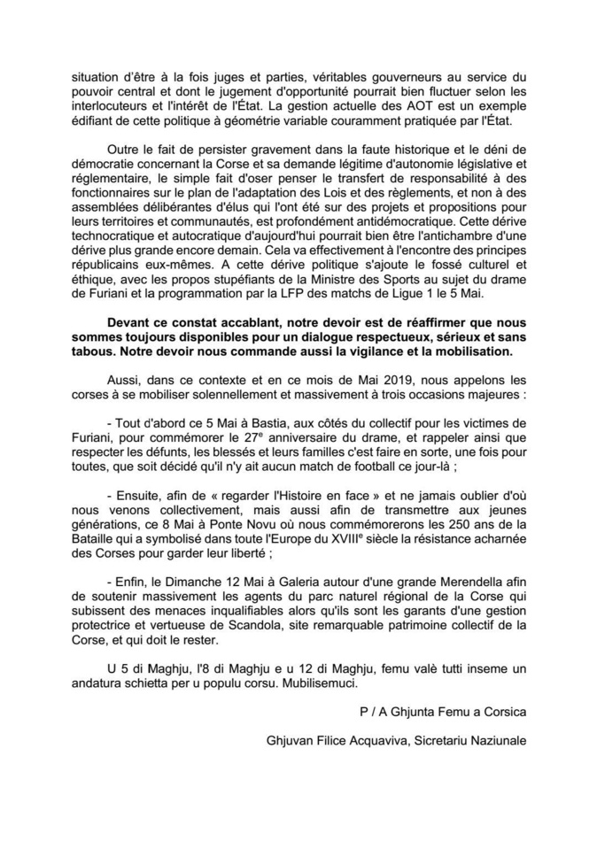 Femu a Corsica appelle à une triple mobilisation en Mai Femu a Corsica appelle à une triple mobilisation en Mai
