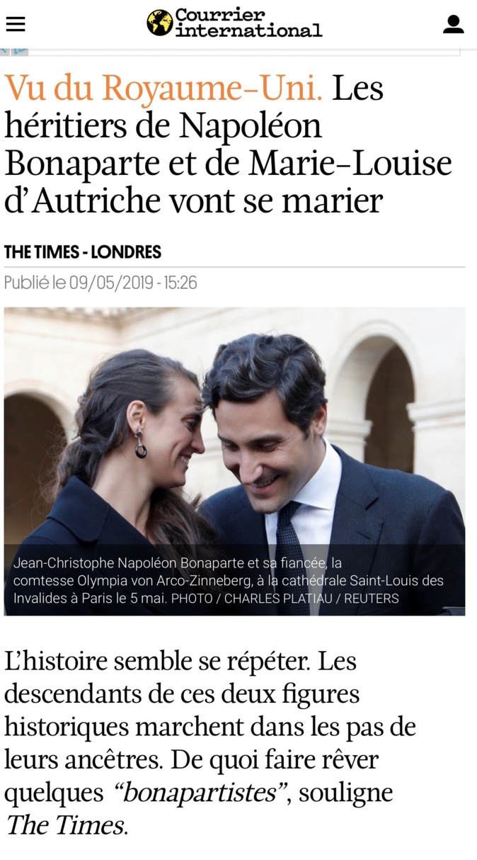 Les descendants de Napoléon Bonaparte et de Marie-Louise d’Autriche annoncent leur mariage Les descendants de Napoléon Bonaparte et de Marie-Louise d’Autriche annoncent leur mariage