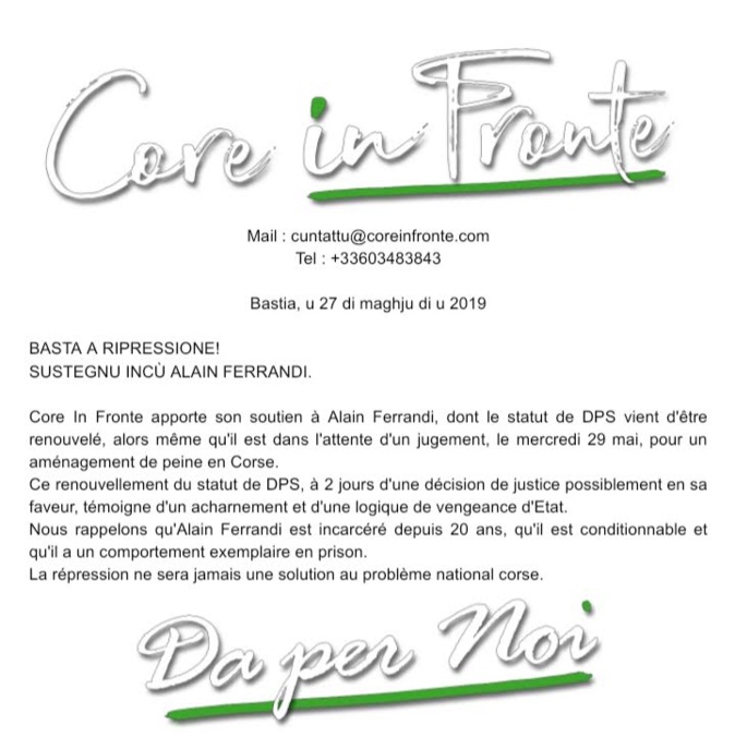 Alain Ferrandi reste un "détenu particulièrement signalé” Alain Ferrandi reste un "détenu particulièrement signalé”