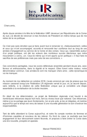 Républicains de Corse-du-Sud : Marcel Francisci se retire