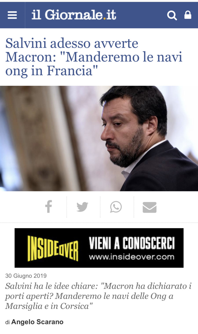 Le premier ministre italien à Macron : "Nous ferons accoster les navires humanitaires en Corse" Le premier ministre italien à Macron : "Nous ferons accoster les navires humanitaires en Corse"