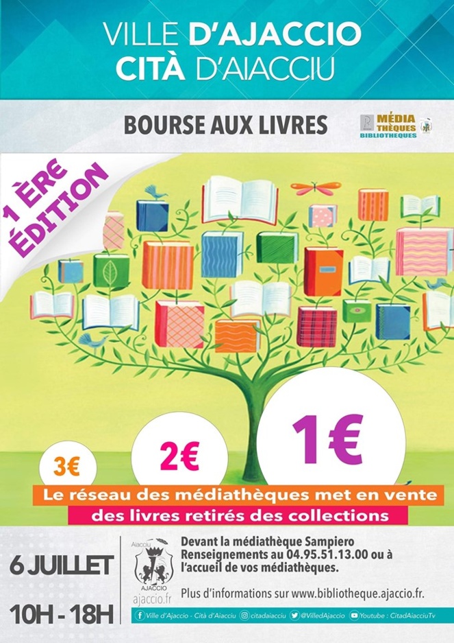 Bourse aux livres samedi 6 juillet à la médiathèque Sampiero d’Ajaccio