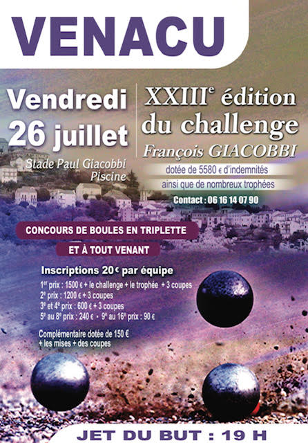 Challenge François Giacobbi : La pétanque revient à Venaco ce 26 juillet
