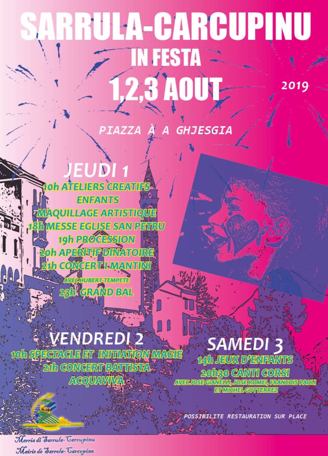 Sarrula-Carcupinu in festa les 1, 2 et 3 août Sarrula-Carcupinu in festa les 1, 2 et 3 août