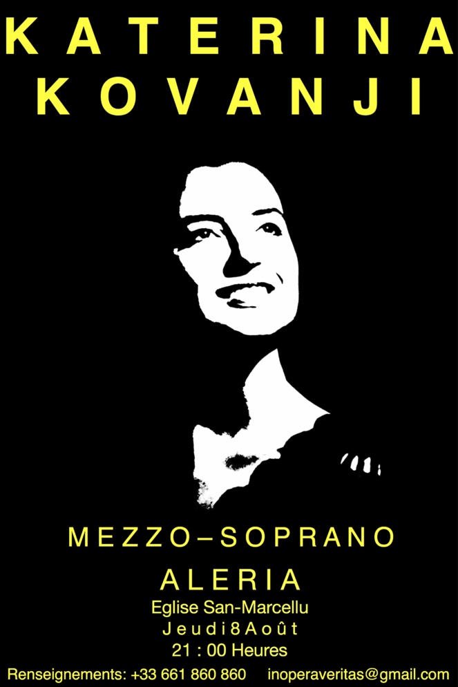 Katerina Kovanji en concert à Aleria et Ghisonaccia les 8 et 22 aout