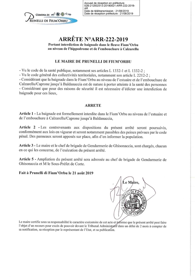Présence importante de matières fécales dans le fleuve du Fium'Orbu interdit à la baignade Présence importante de matières fécales dans le fleuve du Fium'Orbu interdit à la baignade