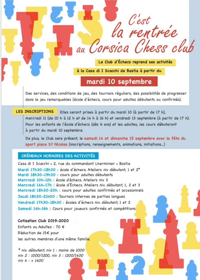 C'est la rentrée au Corsica Chess Club : les inscriptions sont ouvertes