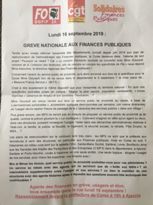 Les agents des finances publiques en grève, ce lundi, à Ajaccio Les agents des finances publiques en grève, ce lundi, à Ajaccio
