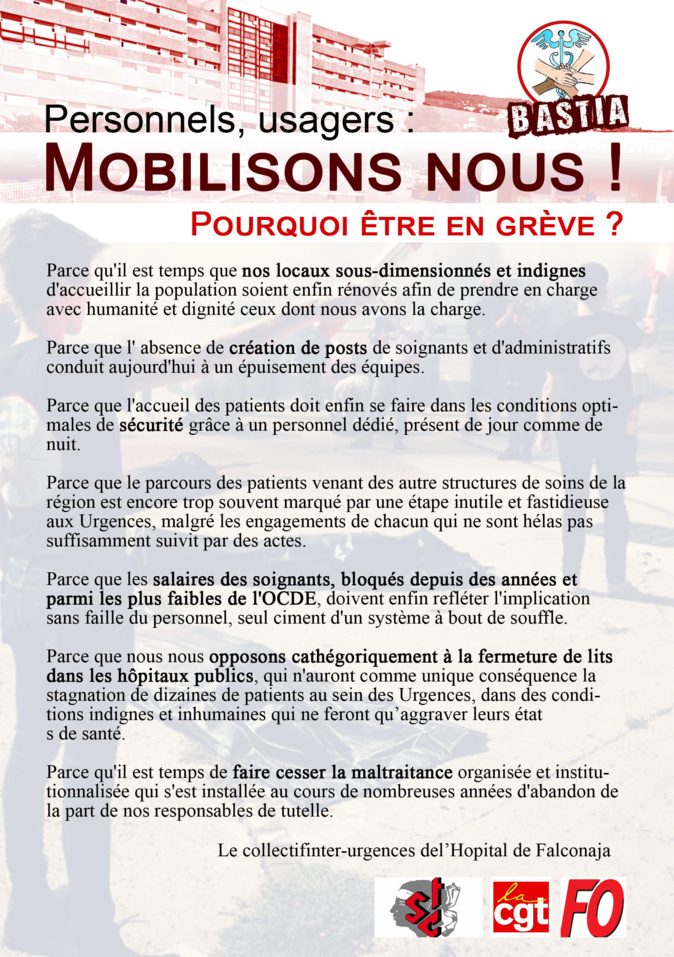 Grève des urgences à Bastia : un appels à manifester ce 26 septembre Grève des urgences à Bastia : un appels à manifester ce 26 septembre
