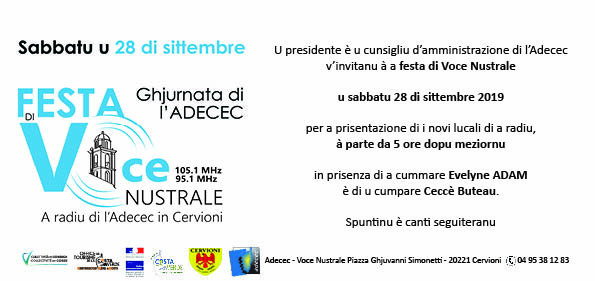 Festa di Voce Nustrale - Adecec - Sabbatu u 28 di sittembre à Cervioni Festa di Voce Nustrale - Adecec - Sabbatu u 28 di sittembre à Cervioni