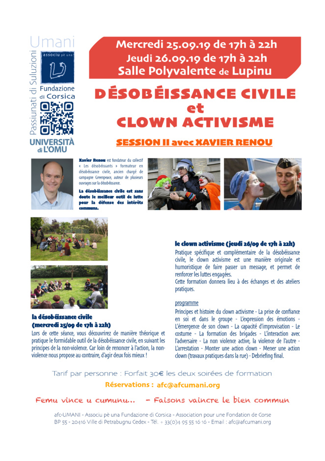 À Bastia AFC Umani propose une formation à la désobéissance civile et au clown activisme 